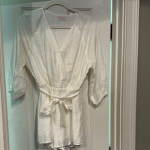Elegant pink Lily small white romper. Like new